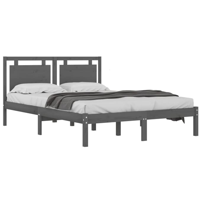 vidaXL - Bedframe - massief - hout - grijs - 200x200 - cm