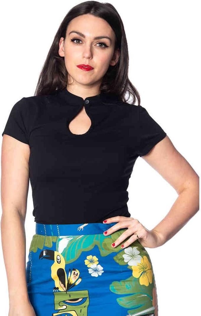 Dancing Days - Mandarin collar Top - M - Zwart