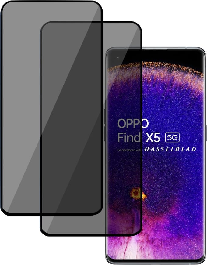 2x Privé Screenprotector geschikt voor OPPO Find X5 - Privacy Beschermglas - Privacy Proteqt+