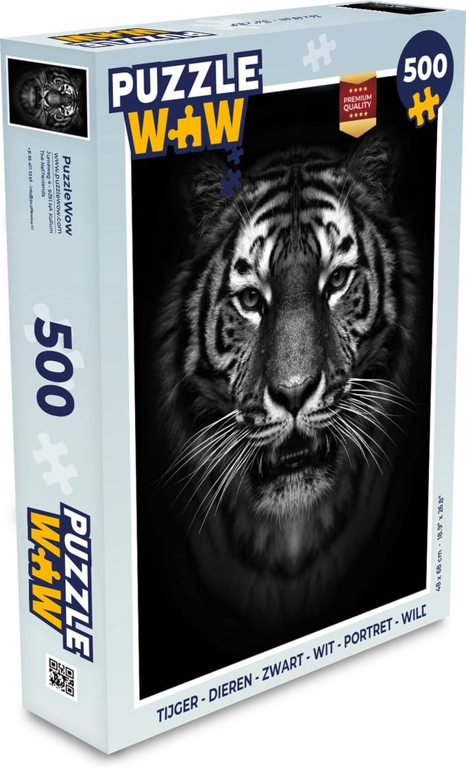 Puzzel Tijger - Dieren - Zwart - Wit - Portret - Wild - Legpuzzel - Puzzel 500 stukjes