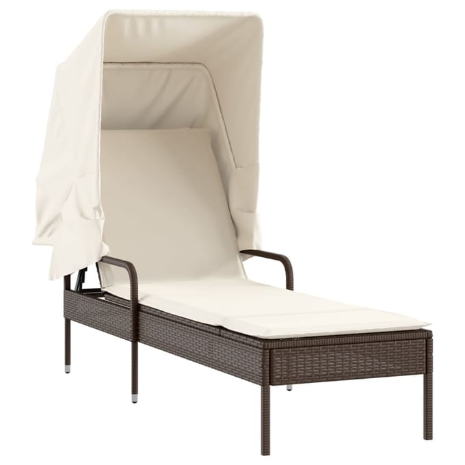 vidaXL - Ligbedden - 2 - st - met - luifels - en - tafel - poly - rattan - bruin
