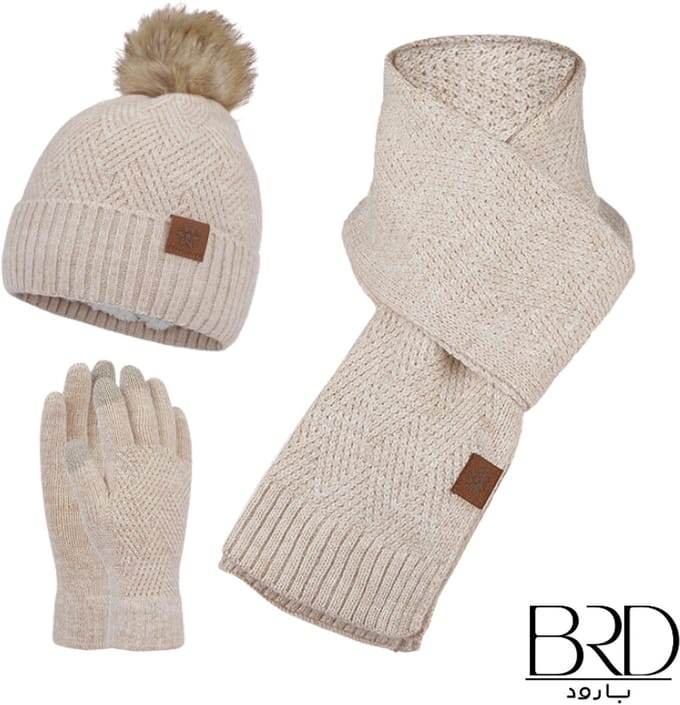 BRD® Winterset met Wol Beige - Muts met Pompon Sjaal Handschoenen - Unisex