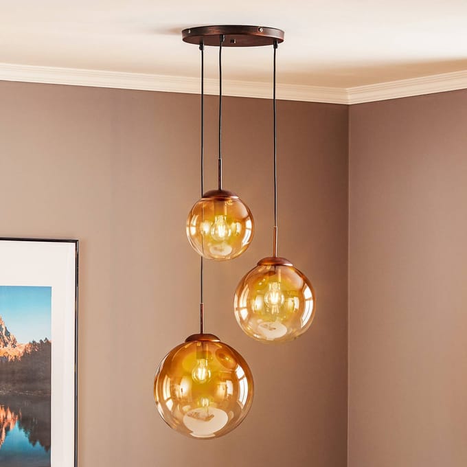 Globo Glazen hanglamp Varus amber 3fl Ø 51 cm