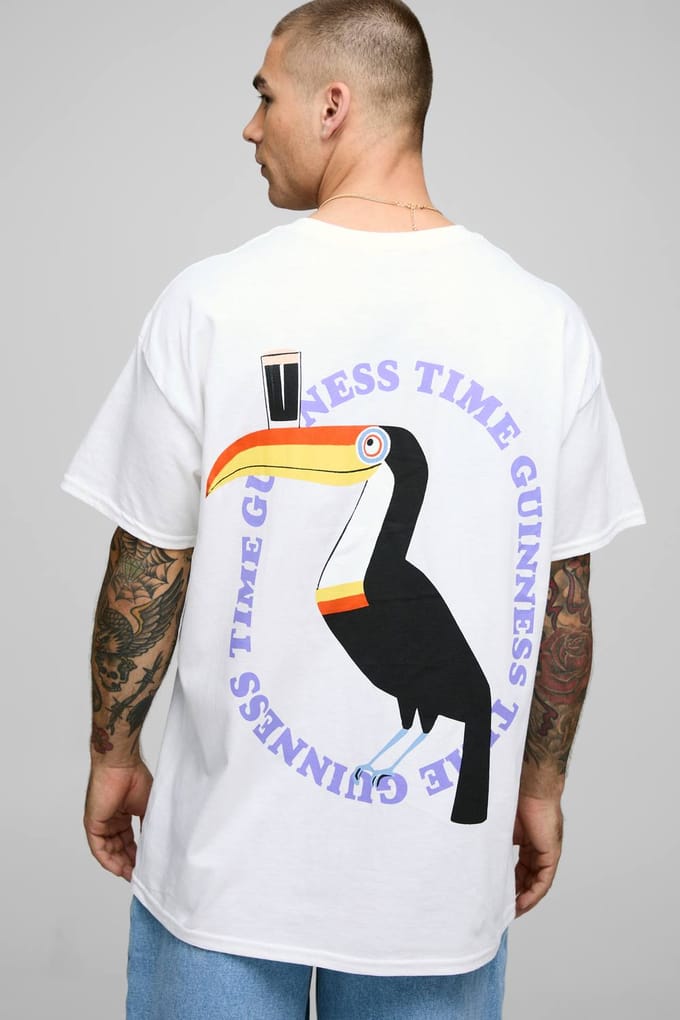 Oversized T-shirt bedrukt met Guinness-licentie | White | Size Medium
