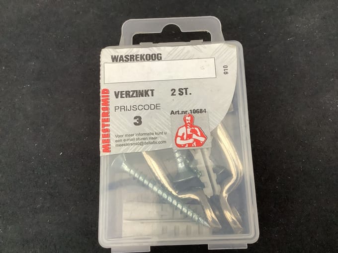 Wasrek ophang beugel set. Verzinkt. 2 stuks wasrekoog.Meestersmid .DeltafiX.