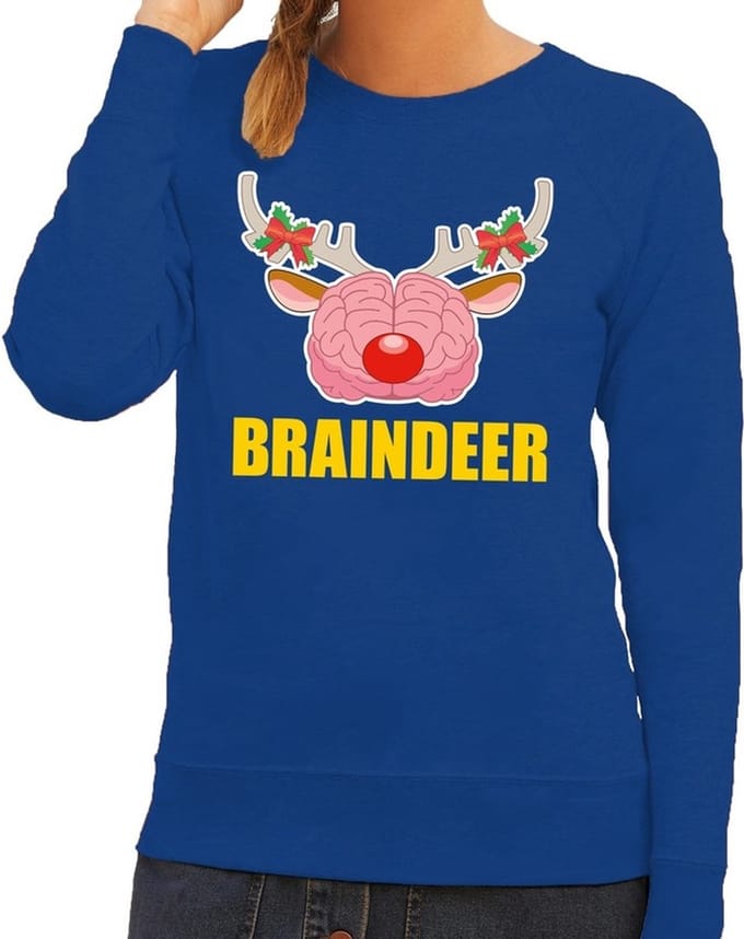Foute kersttrui / sweater braindeer blauw voor dames - Kersttruien M