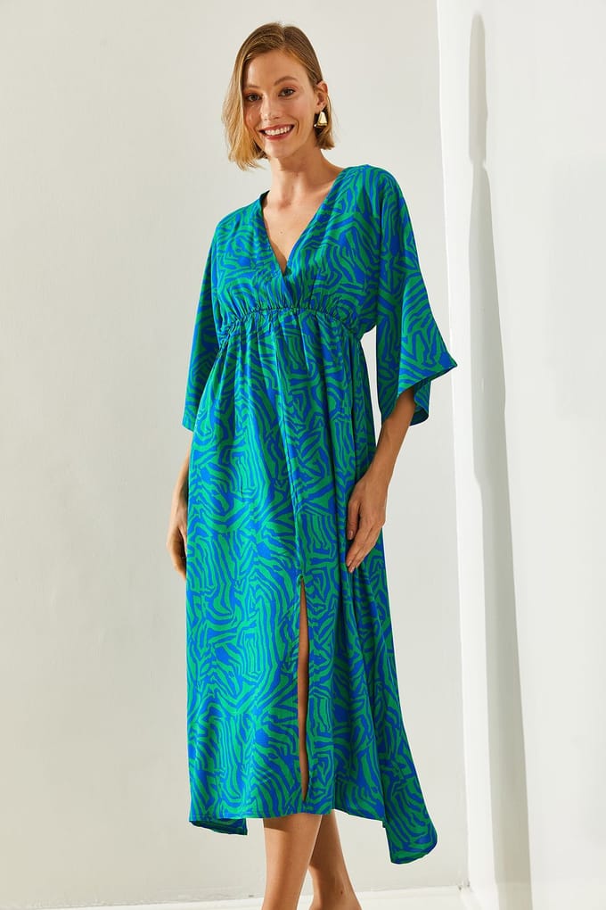 Abstract V-hals Midi-jurk