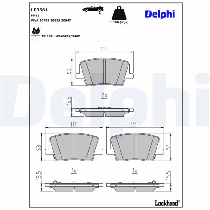 Remblokset DELPHI LP3581, achter