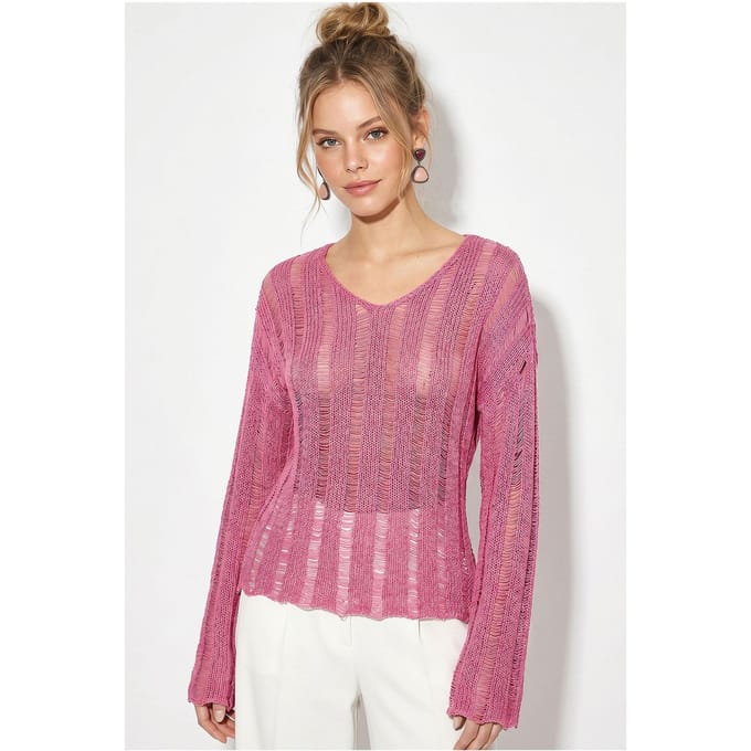 Dames Textured V-hals Gebreide Top