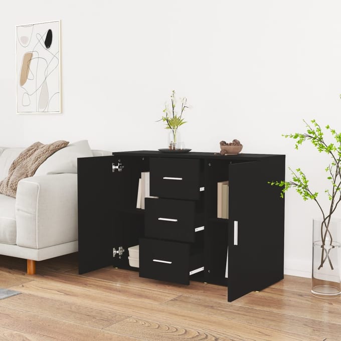 vidaXL - Dressoir - 91x29,5x65 - cm - bewerkt - hout - zwart