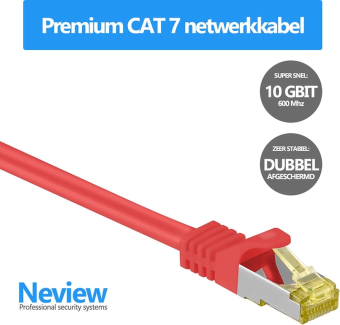 Neview - Cat 7 S/FTP netwerkkabel - 100% koper - 7.5 meter - Rood - Dubbele afscherming - Cat 7 Internetkabel