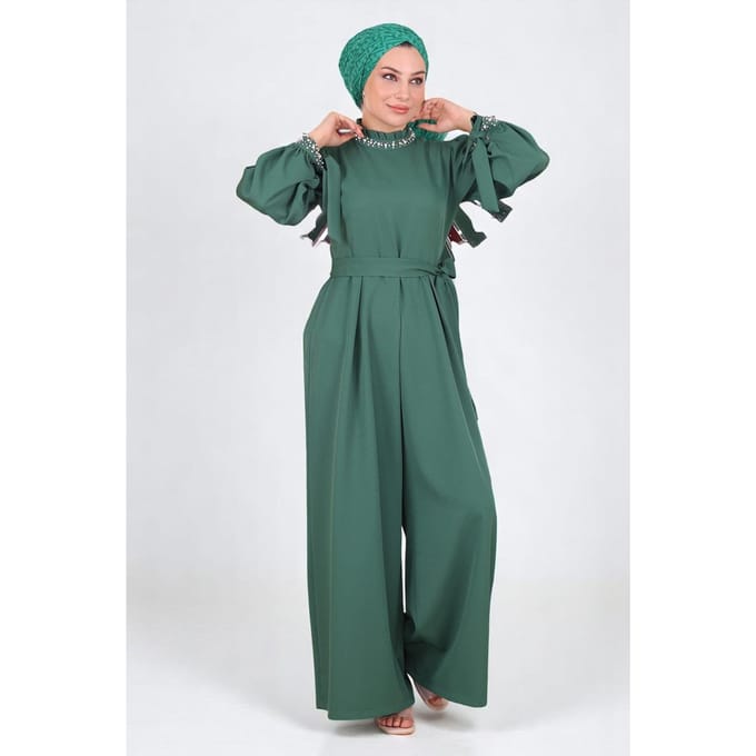 Parel Detailed Jumpsuit-jurk Smaragdgroen
