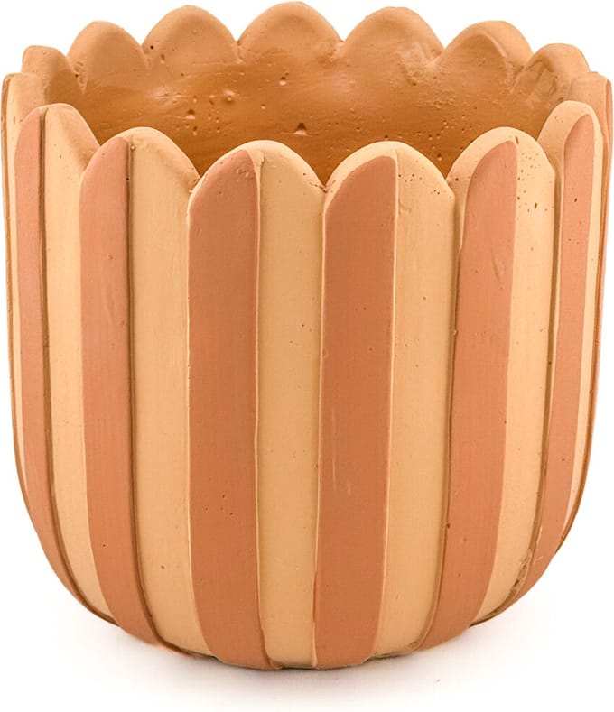 HomeBound by KY | Aardewerk bloempot striped orange | oranje gestreepte vaas/pot