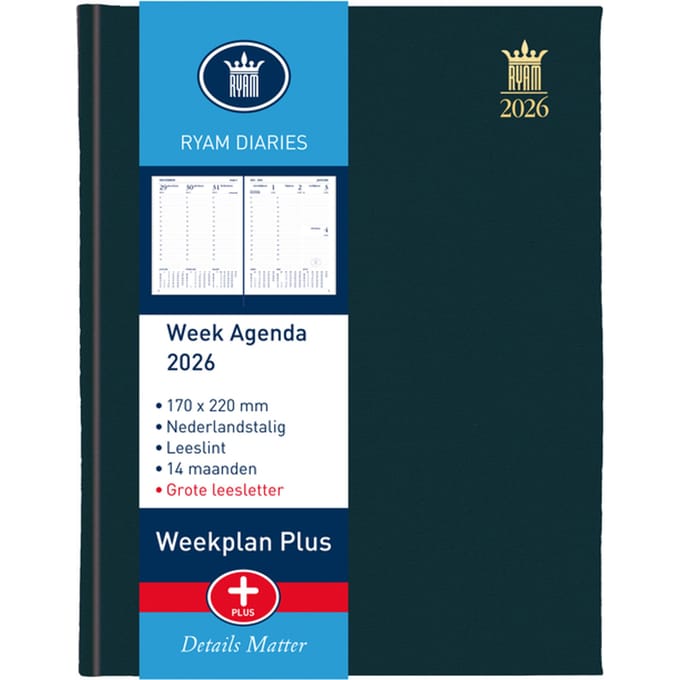 Agenda 2027 Ryam Weekplan Plus Mercury groot letter 7dagen/2pagina's zwart