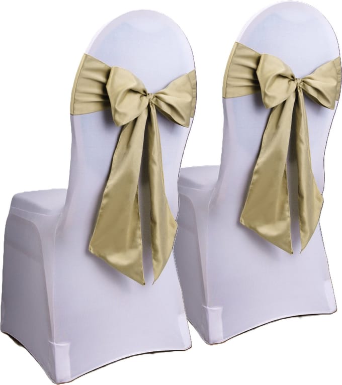 Stoel decoratie strik - 30x - goud - Bruiloft stoelen versiering - Satijn lint sjerp aankleding - 275 x 15 cm