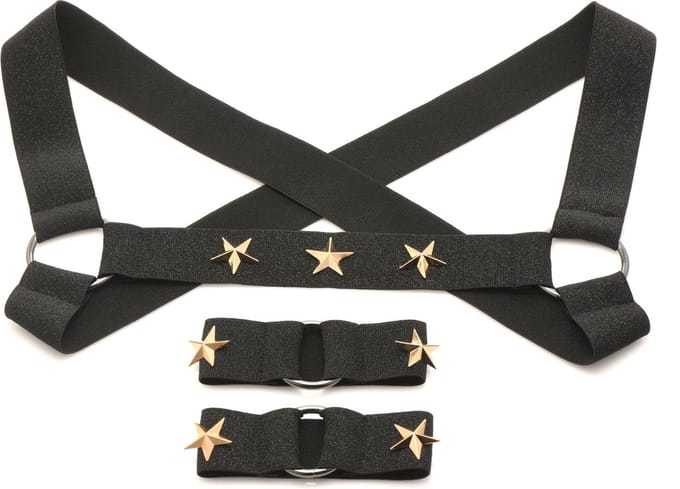 XR Brands - Borstharnas met Armbanden - Zwart