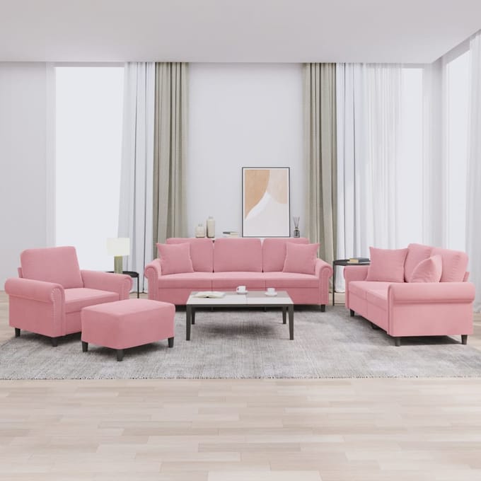 vidaXL - 4-delige - Loungeset - met - kussens - fluweel - roze