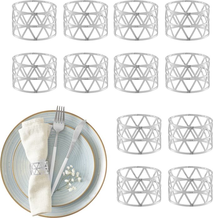 servetringen - set van 12 - geometrisch - 3x4,5 cm - zilver
