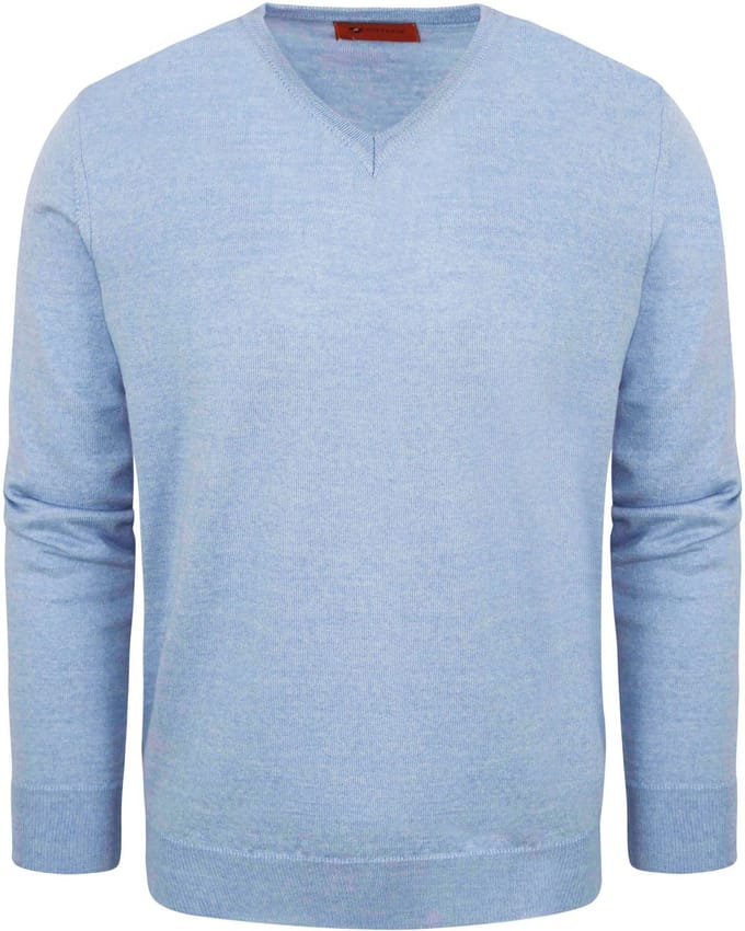 Suitable Pullover V-Hals Wol Lichtblauw - Maat XL - Heren