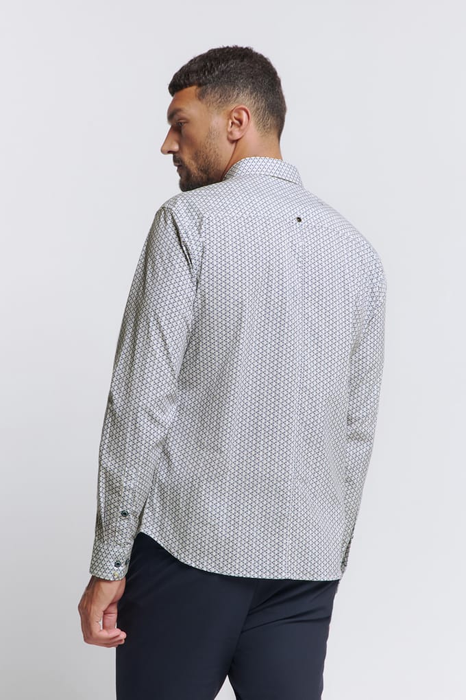 No Excess Shirt Stretch Allover Printed White Größe: S | Casual hemden Outlet | Herren | Weiß
