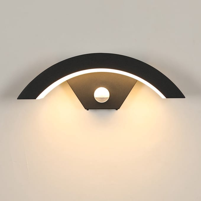 U-vormige buitenwandlamp met bewegingssensor - Zwart, 16W, warm licht 3000K, IP65