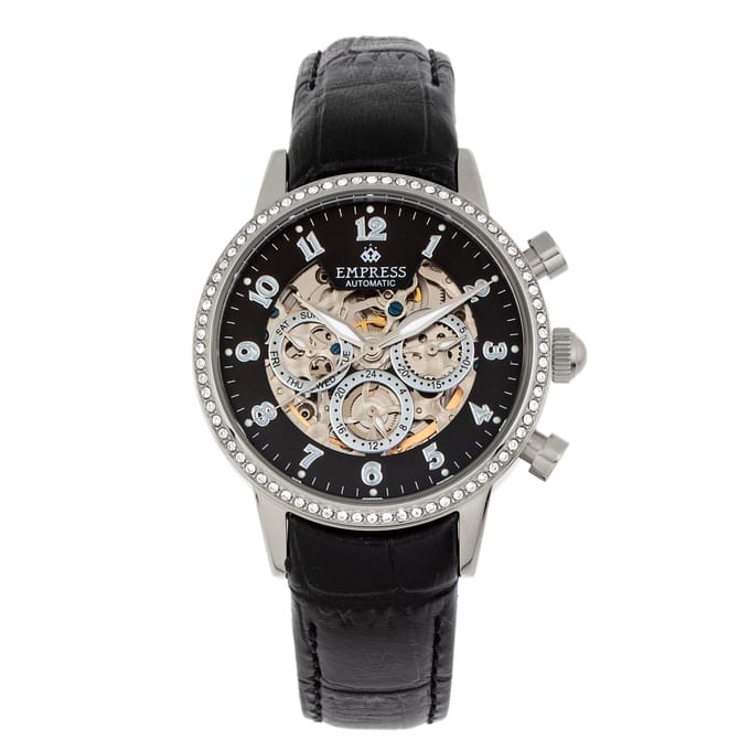 Empress Beatrice automatisch skelet wijzerplaat horloge met lederen band met dag/datum