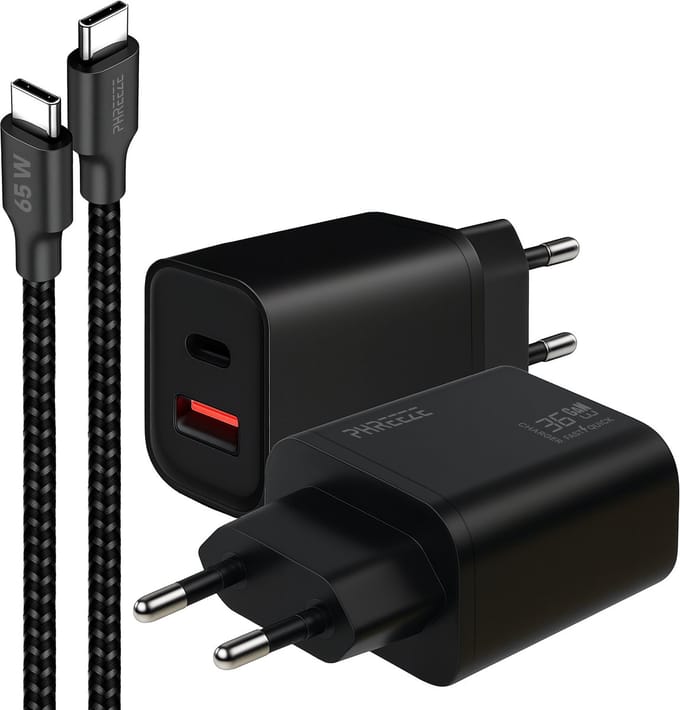 Phreeze usb C adapter 35w - Usb c naar usb c kabel 1 meter - Snellader met 2 poorten voor telefoon en tablet