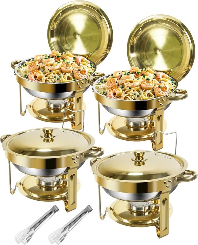 Gouden Chafing Dish - Warmhoudbak Set - Buffet Presentatie - Afgeronde Randen - 5 Liter - Goud Zilver