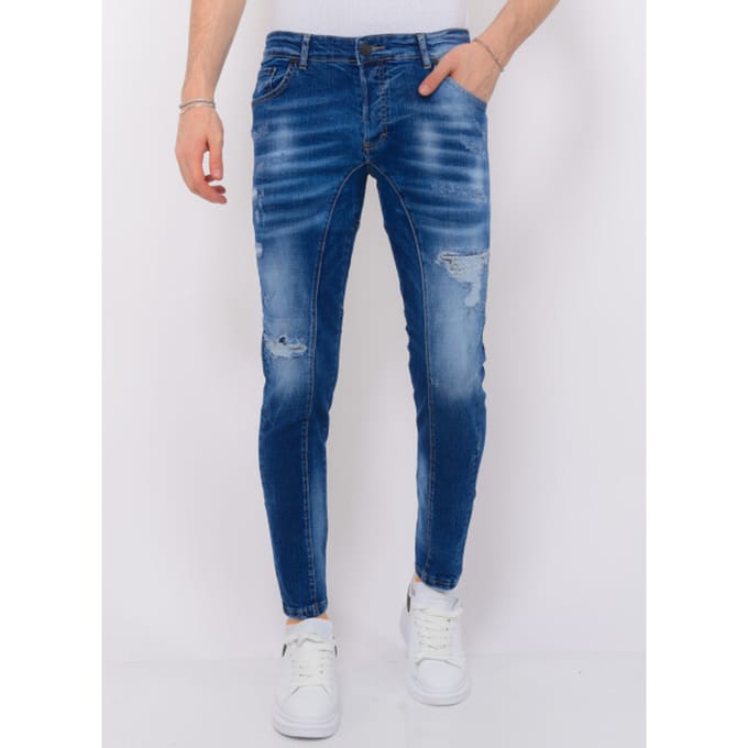 Distressed Ripped Jeans Heren - Slim Fit -1082- Blauw