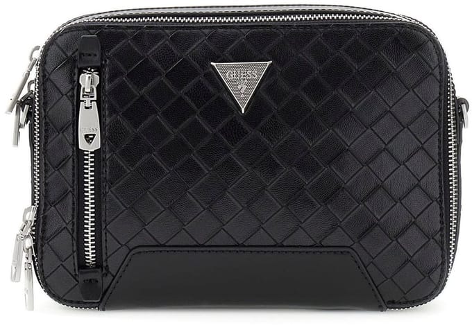 GUESS schoudertas polstasje Torino Camera Bag Double Zip Black zwart