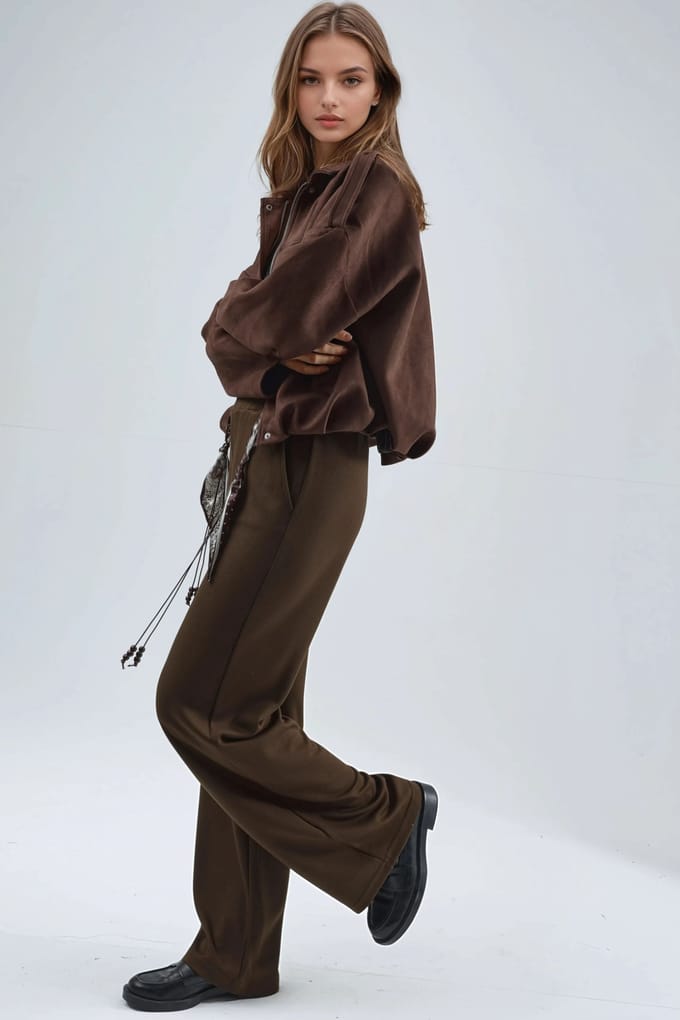 Modal Touch Hoge Taille Rechte Leg Breipantalon met Ceintuur