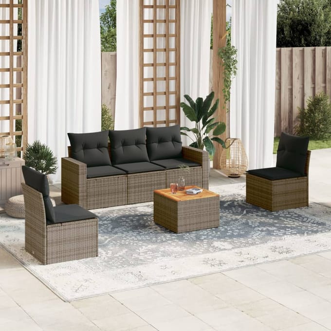 vidaXL - 6-delige - Loungeset - met - kussens - poly - rattan - grijs