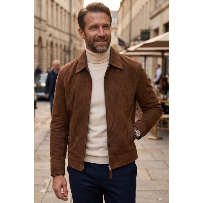 Mannen Bruine Geitensuède Leren Harrington-bikerjas - Ridge