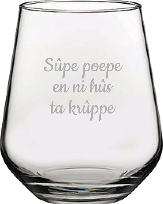 Drinkglas gegraveerd - 42,5cl - Sûpe poepe en ni hûs ta krûppe