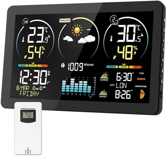 Draadloos Weerstation met Digitale Veelkleurige Display en Buitensensor