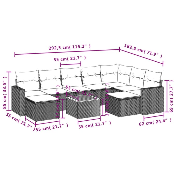 vidaXL - 10-delige - Loungeset - met - kussens - poly - rattan - beige