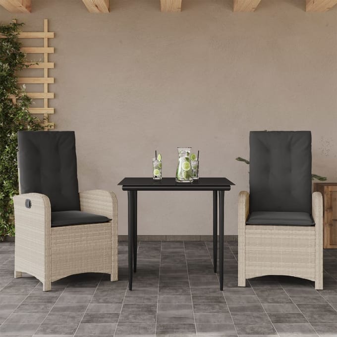 vidaXL - 3-delige - Tuinset - met - kussens - poly - rattan - lichtgrijs