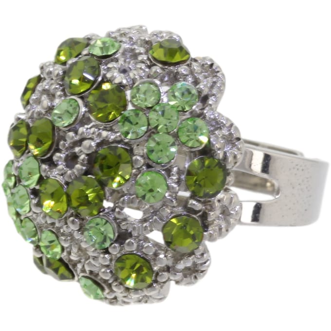 Behave – ring – Lichtgroen – Zilverkleur – Bloemdesign – Kristalaccenten – Verstelbaar