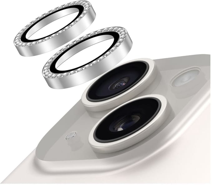 AVY Camera Lens Protector Rings | Geschikt voor Apple iPhone 15 / 15 Plus | Camera Lens Protector Glas | Schokbestendig | Krasbestendig | met Applicator | Diamant Zilver