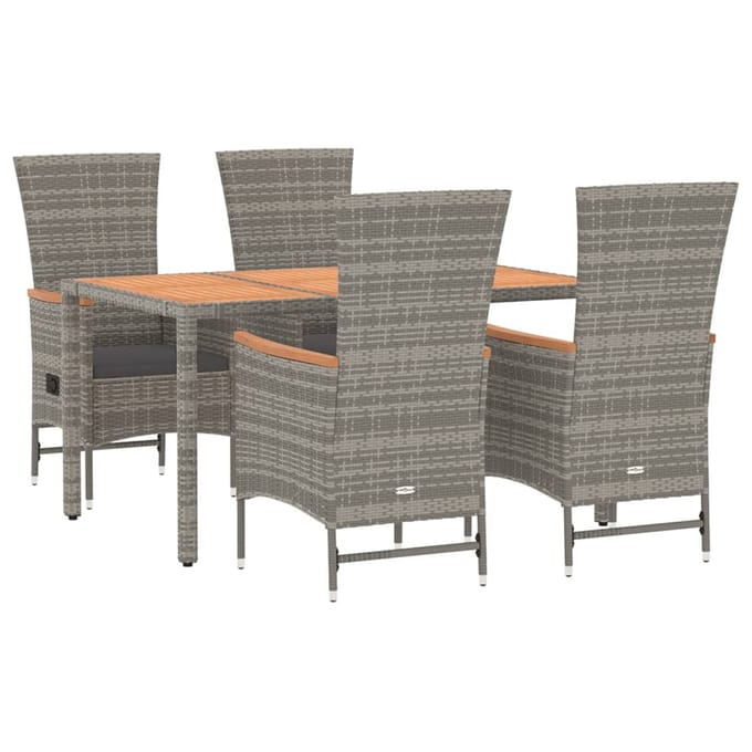vidaXL - 5-delige - Tuinset - met - kussens - poly - rattan - grijs
