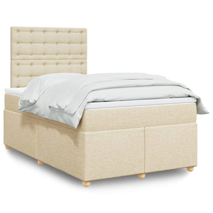 vidaXL - Boxspring - met - matras - stof - crèmekleurig - 120x190 - cm