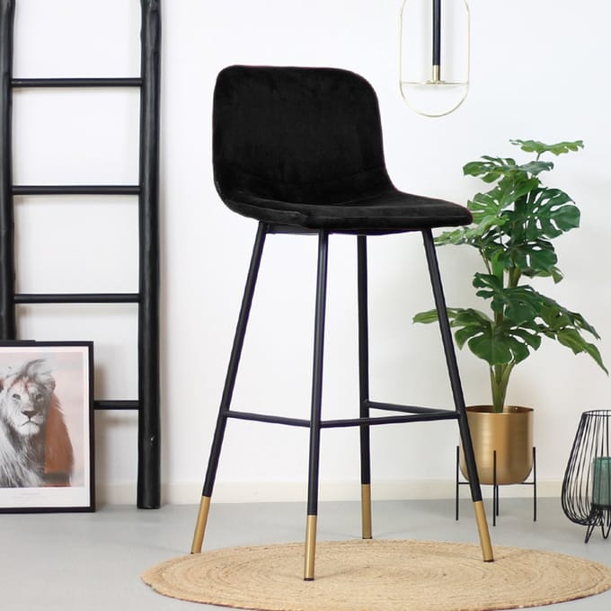 Bronx71® Velvet barkruk Mikky zwart 65-78 cm - barstoel