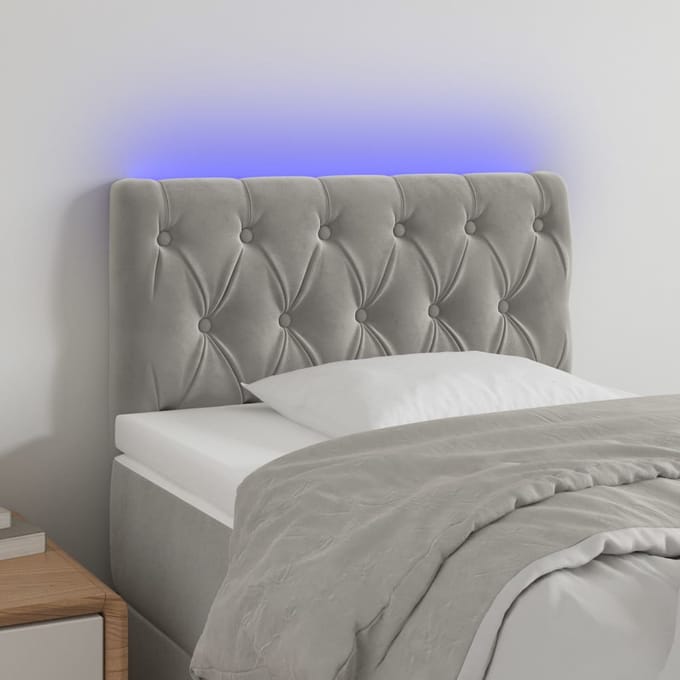 vidaXL - Hoofdbord - LED - 80x7x78/88 - cm - fluweel - lichtgrijs