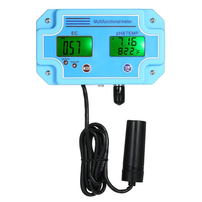 Professionele 3-in-1 pH/EC/TEMP-meter Waterdetector Digitale LCD-tri-meter met meerdere parameters US Plug blauw