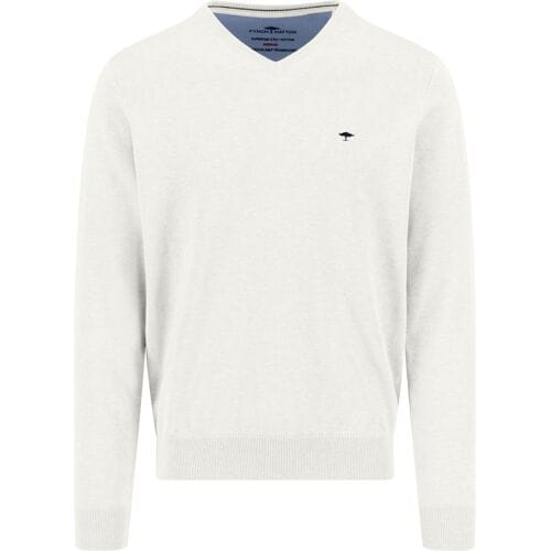 Fynch-Hatton Trui Solid Color Superfine 3-Ply Cotton V-Neck New Off White / male