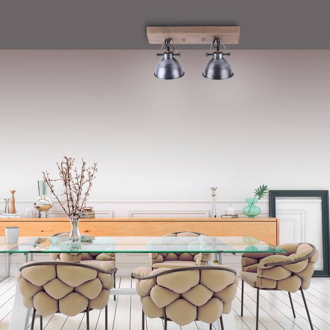 JUST LIGHT. GmbH Plafondlamp Samia, 2-lamps, mangohout, ijzer