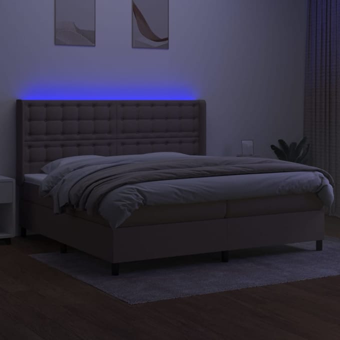 vidaXL - Boxspring - met - matras - en - LED - stof - taupe - 200x200 - cm