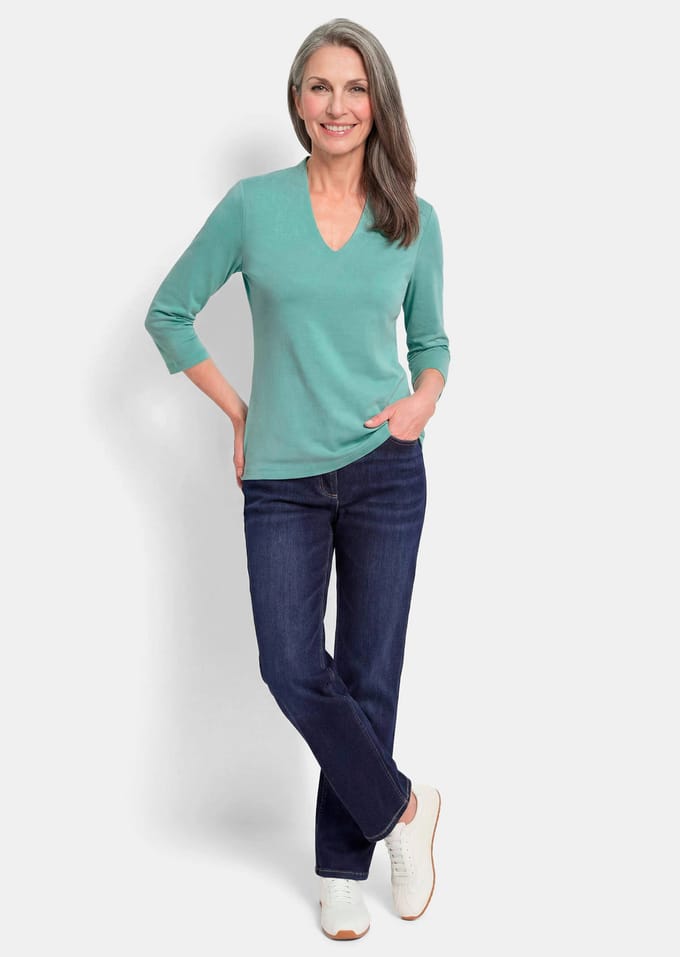 Basic shirt van interlock-jersey - grijsgroen - Gr. 22 van Goldner Fashion
