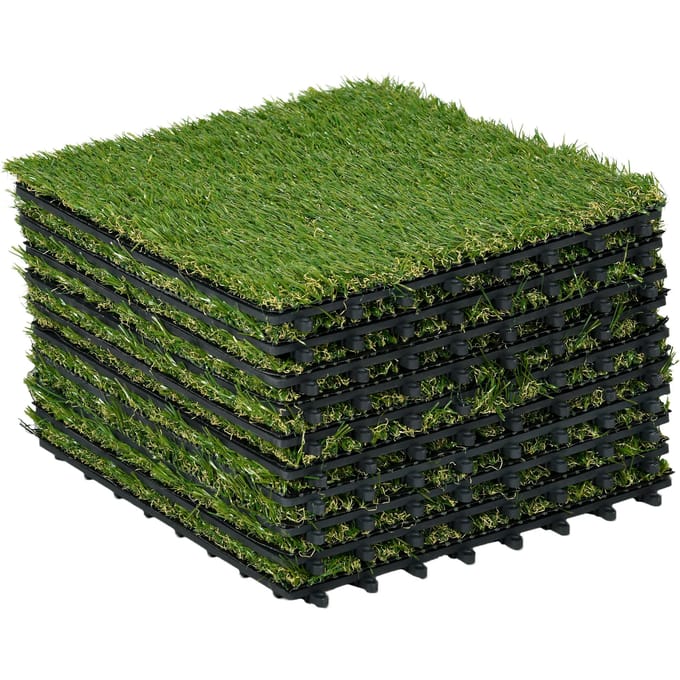Outsunny kunstgras Kunstgras Set van 10 tegels 30x30 cm dik comfort cm passend bij groen