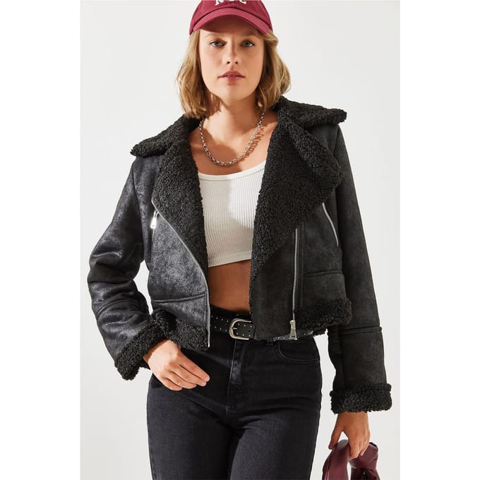 Nepleren Crop Jacket met Schal颜色